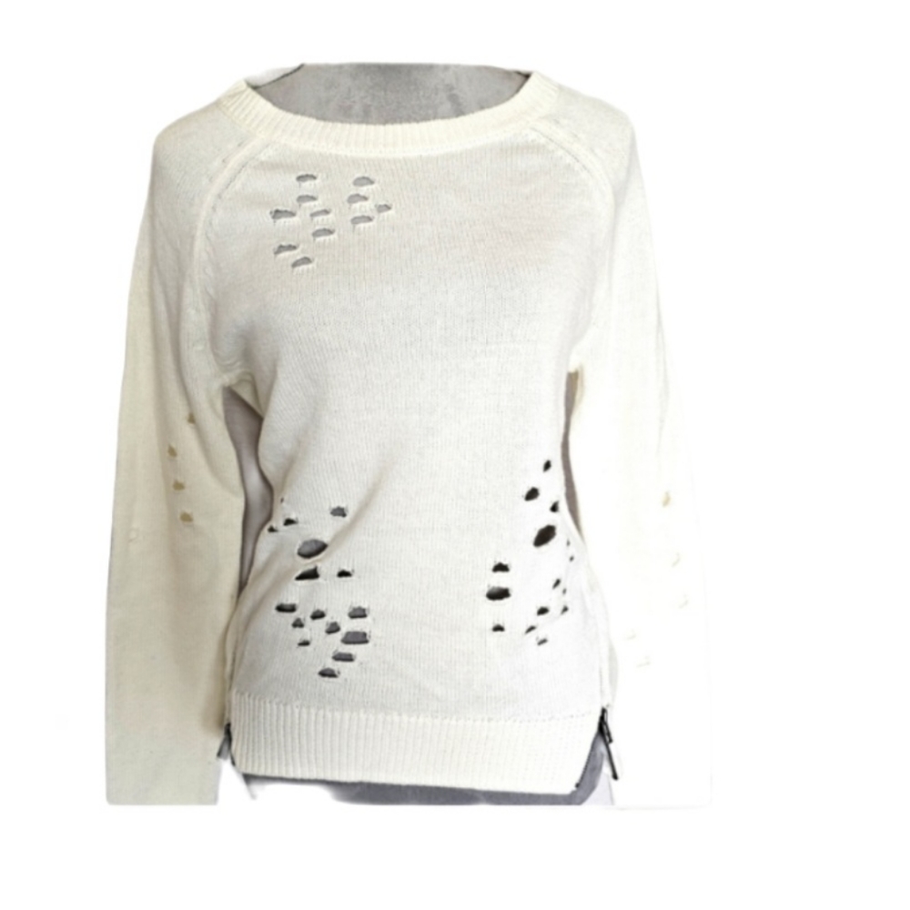 Distressed Express Long Sleeve Round neck Side Zip Sweater SMALL NWT